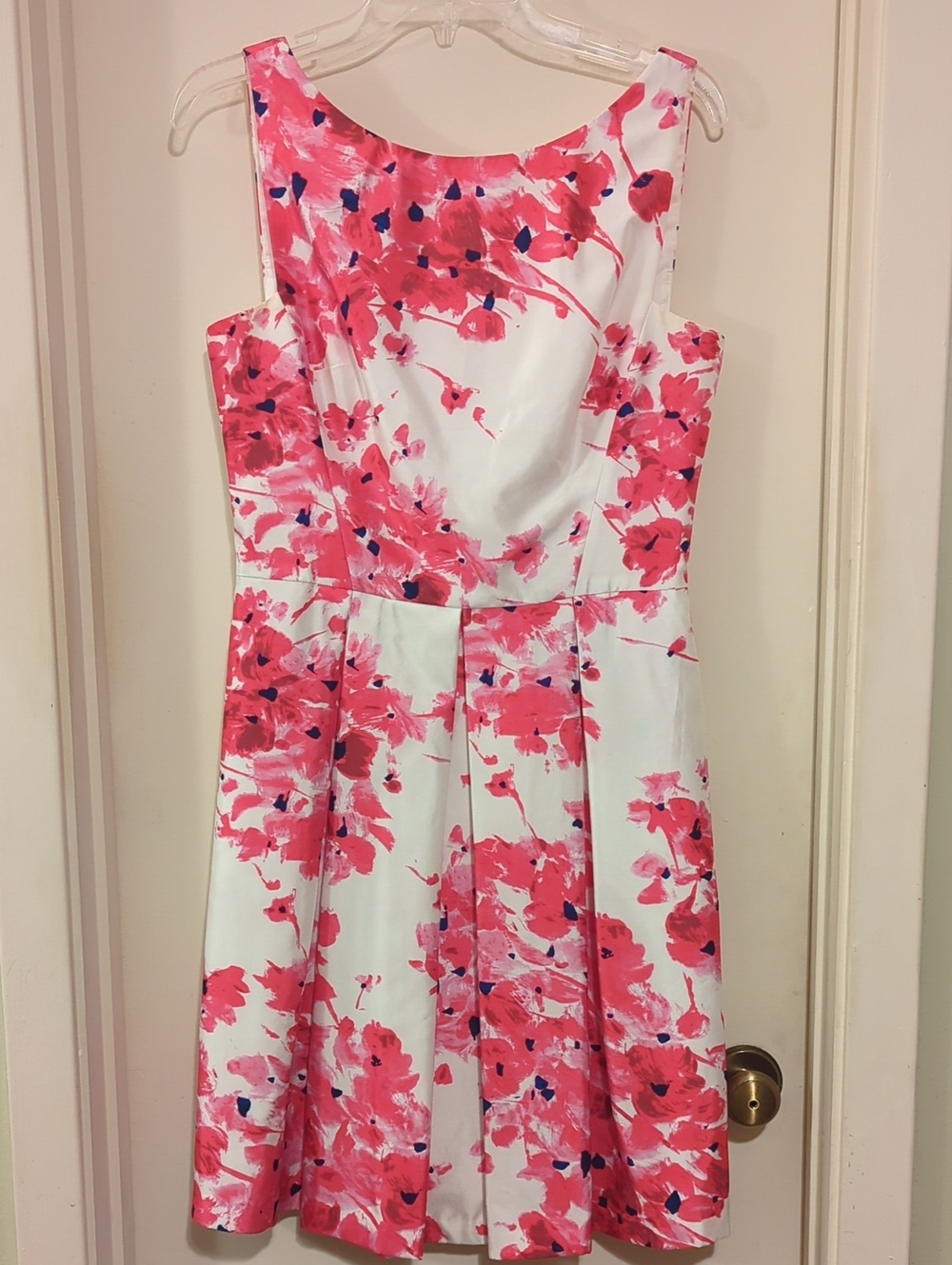 Kay Unger White Floral Midi Dress with Pink Accents